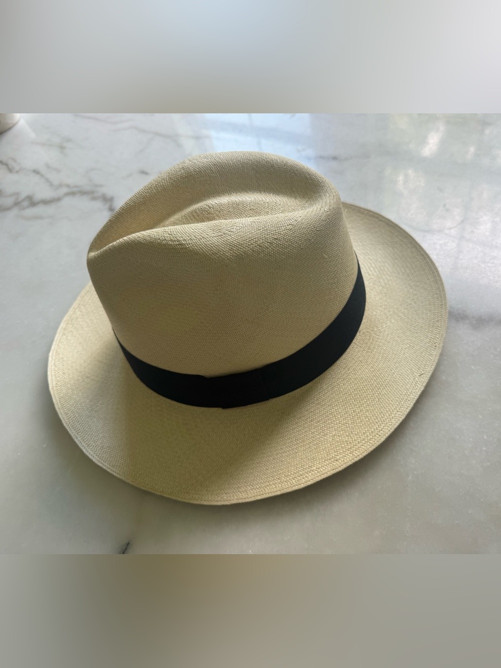 Fine Classic Panama Straw Hat with Black Band - Cream